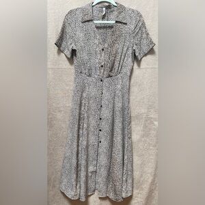 Mango Black and White Printed Button-Front Midi Dress